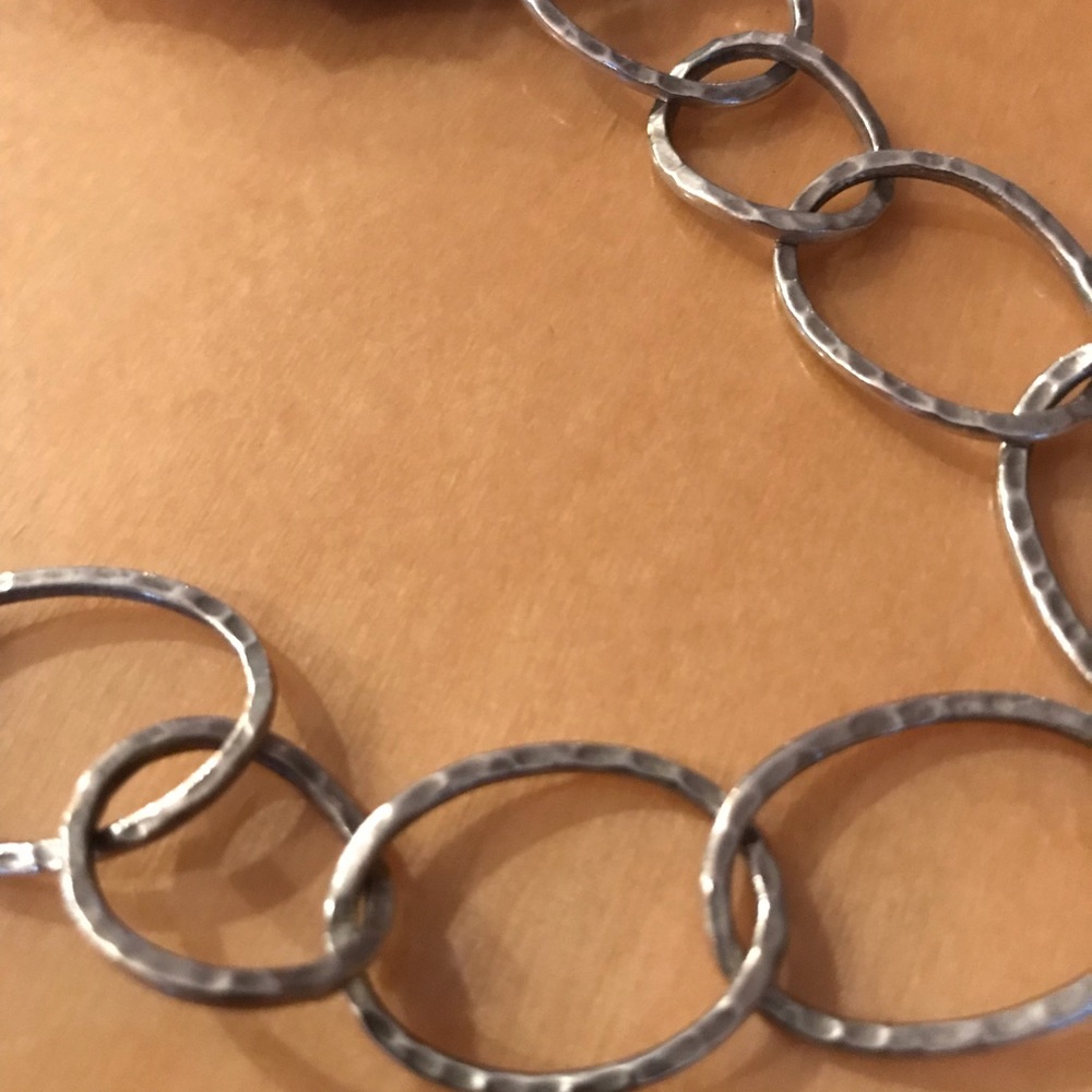 Sterling Solid Link Hammered Necklace - image 2